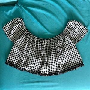 Elegant Black and White Checkered Gingham Crop Top